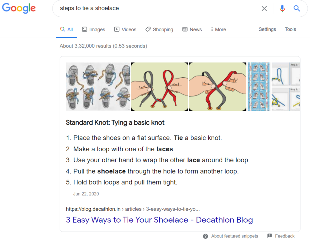 list featured snippets example