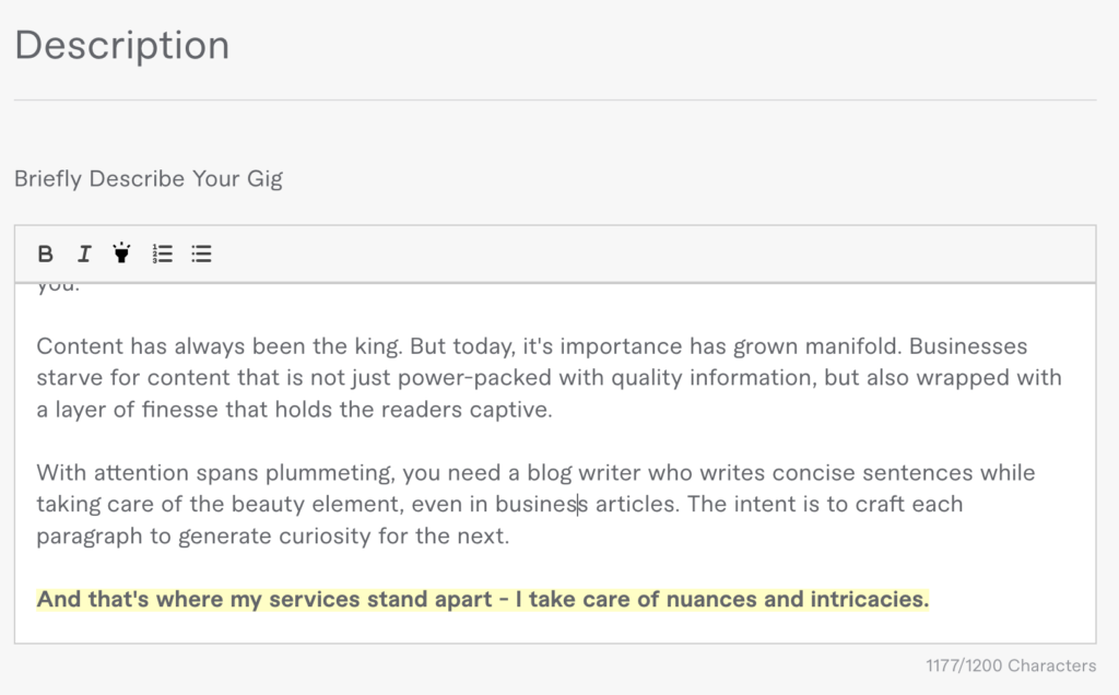 fiverr gig description word limit